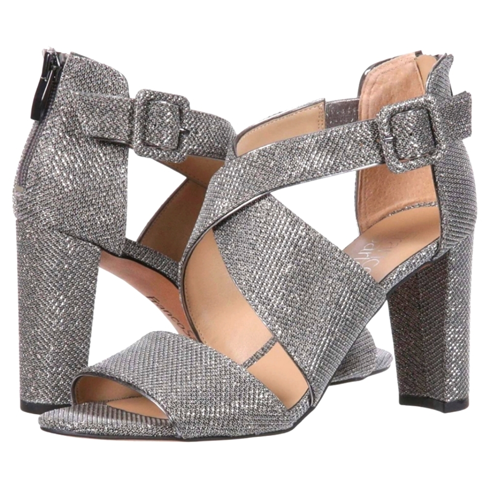 Franco Sarto Hazelle 2 Pewter Silver Glittery Sandal Pumps 9.5